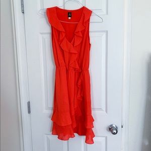 Orange ruffle polka dot Anthropologie dress